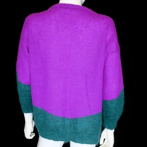 Tricot Pop Pull Iris Violet Super Kid Mohair Baby Alpaca Colorblock Sweater M/L - Picture 3 of 5